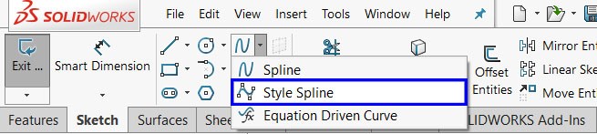 نحوه‌ی فعال نمودن Style Spline جهت ترسیم اسپلاین در محیط Sketch نرم‌افزار Solidworks